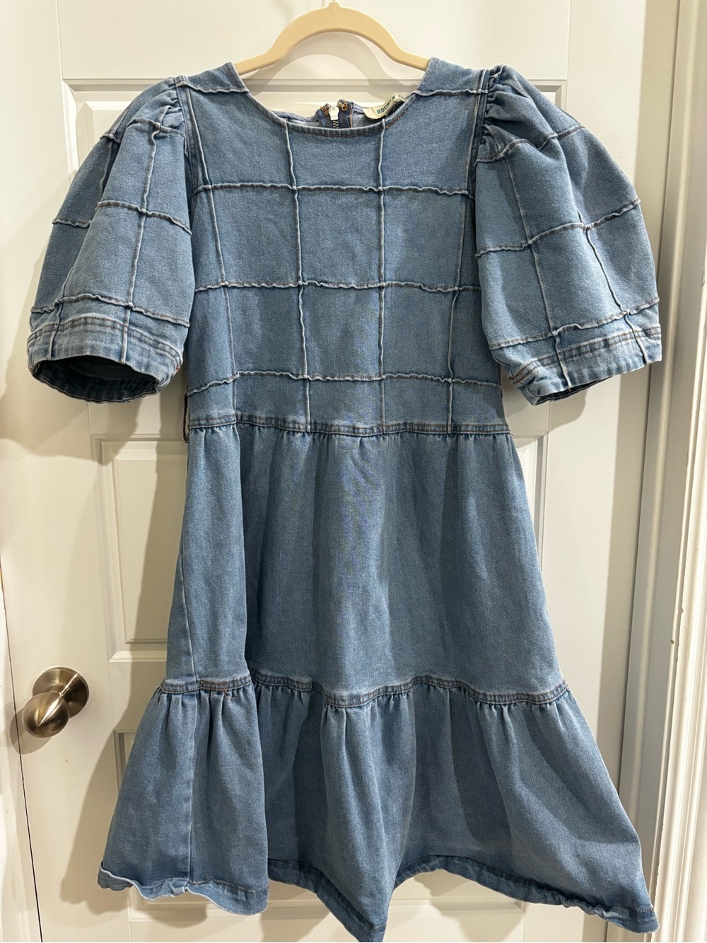 Rockin C Denim Puff-Sleeve Dress - Light Blue. Size medium